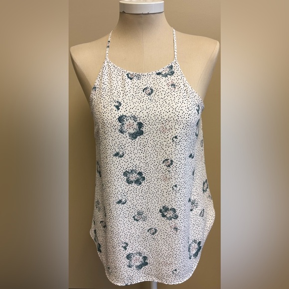 RW&CO White Sleeveless Tank Top Floral & dainty Polka Dot Design women's Large - Picture 1 of 10